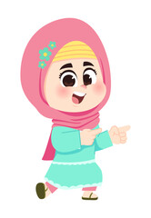 Cheerful muslim girl with pointing pose