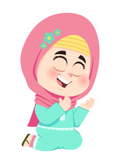 Cheerful muslim girl sitting and praying