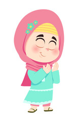 Cheerful muslim girl standing and praying