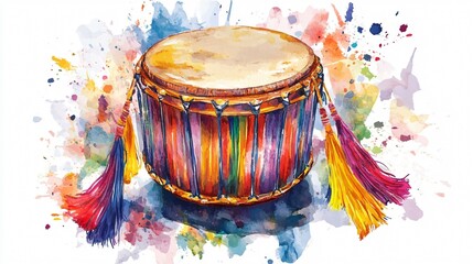 Vibrant Watercolor Drum Illustration
