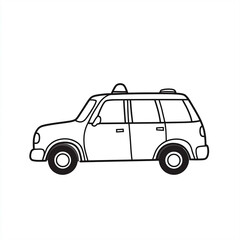 Simple Line Art Illustration of a Cute Taxi Car in Flat Vector Style