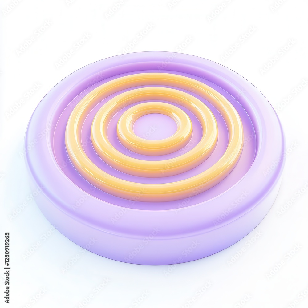 Poster a 3d rendering of concentric circular shapes in purple and yellow colors, creating a visually appeal