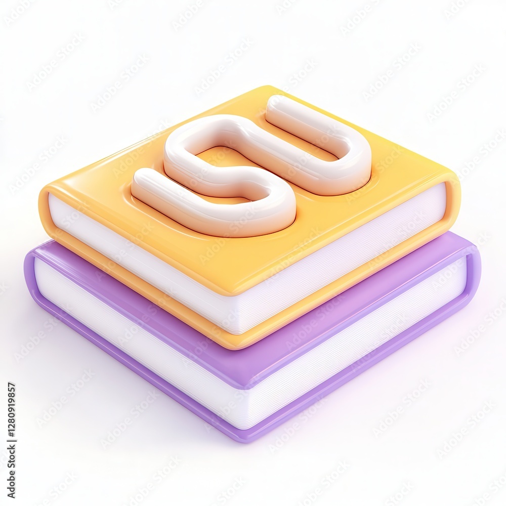 Poster a visually appealing 3d render of two colorful books stacked, featuring a bright orange and purple d