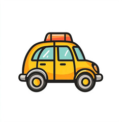 Cute Yellow Taxi Car Illustration with Simple Line Art and Solid Black Lines