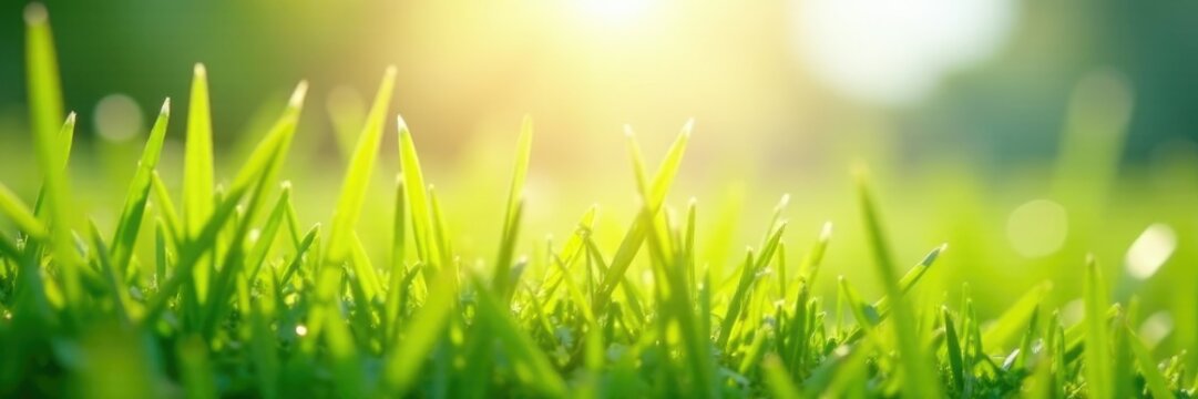 Delicate grass blades quiver with excitement as sunbeams touch them, light, meadow, sky