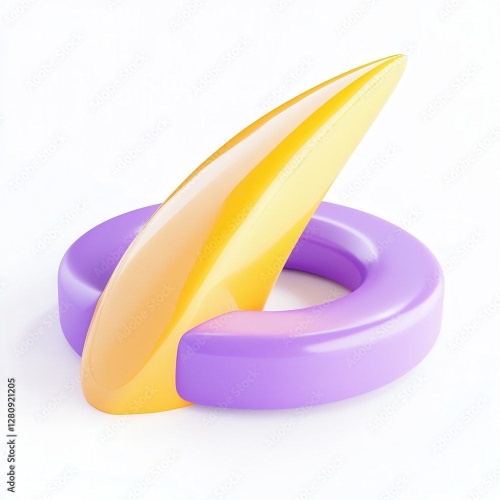 Aufkleber a sleek 3d model featuring a yellow and purple abstract design with dynamic shapes.
