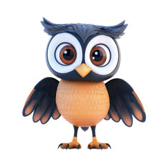Fototapeta premium Cute Cartoon Owl Character with Big Eyes and Smiling Face