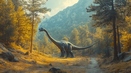 Obraz premium Gigantic herbivorous dinosaur - Brachiosaurus. Dino in the nature