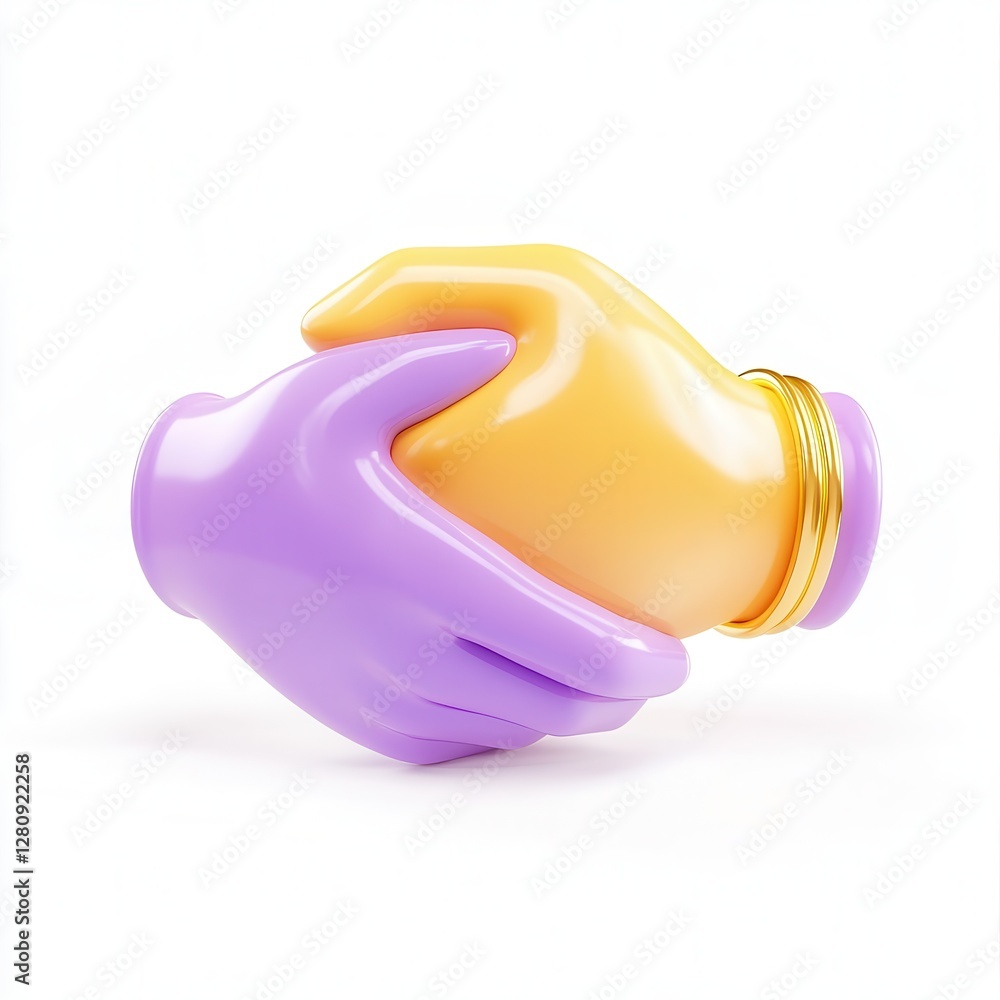 Poster a 3d rendering of two colorful hands shaking, symbolizing collaboration and unity.