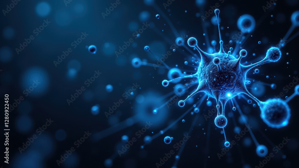 Poster a microscopic view of a virus with spikes on its surface, resembling semaglutide or another type of 