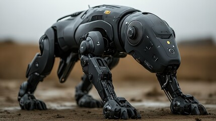 Fototapeta premium A gray robotic military dog showcased at a demonstration