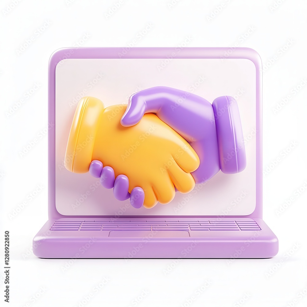 Aufkleber a 3d rendering of a handshake on a laptop screen, symbolizing partnership and collaboration in a mod
