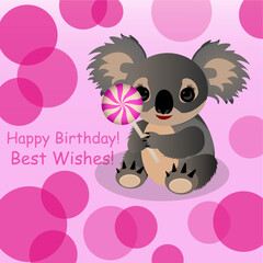 birthday card with koala pink colors