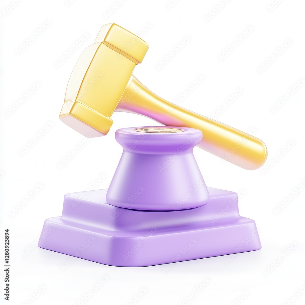 Aufkleber a colorful gavel and block set rendered in 3d, showcasing a playful design with bright yellow and pu