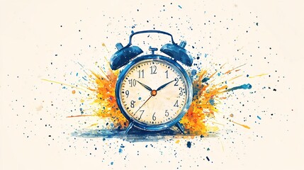 Vintage Alarm Clock Watercolor Painting