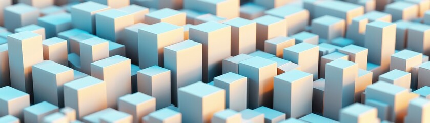 Obraz premium Abstract 3D Render of Geometric Cubes Cityscape Technology Background Blue and Beige Tones