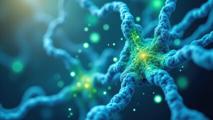 Image depicts a molecule with various hues of blue, green, and yellow, representing its chemical structure, with Semaglutide highlighted prominently.