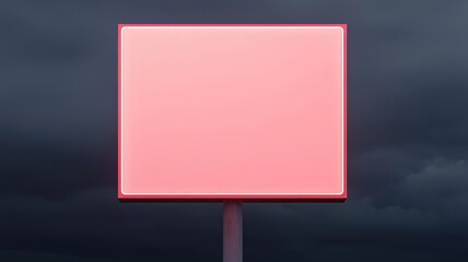 Fototapeta premium Blank Pink Illuminated Billboard Sign Outdoor Advertising Mockup Stormy Sky Background