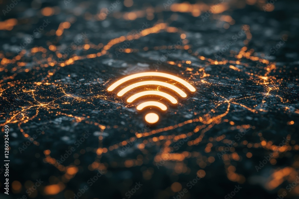 Poster glowing wifi signal on dark textured background digital network concept