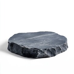 Rough-Hewn Black Slate Circular Pedestal, Isolated on White Background