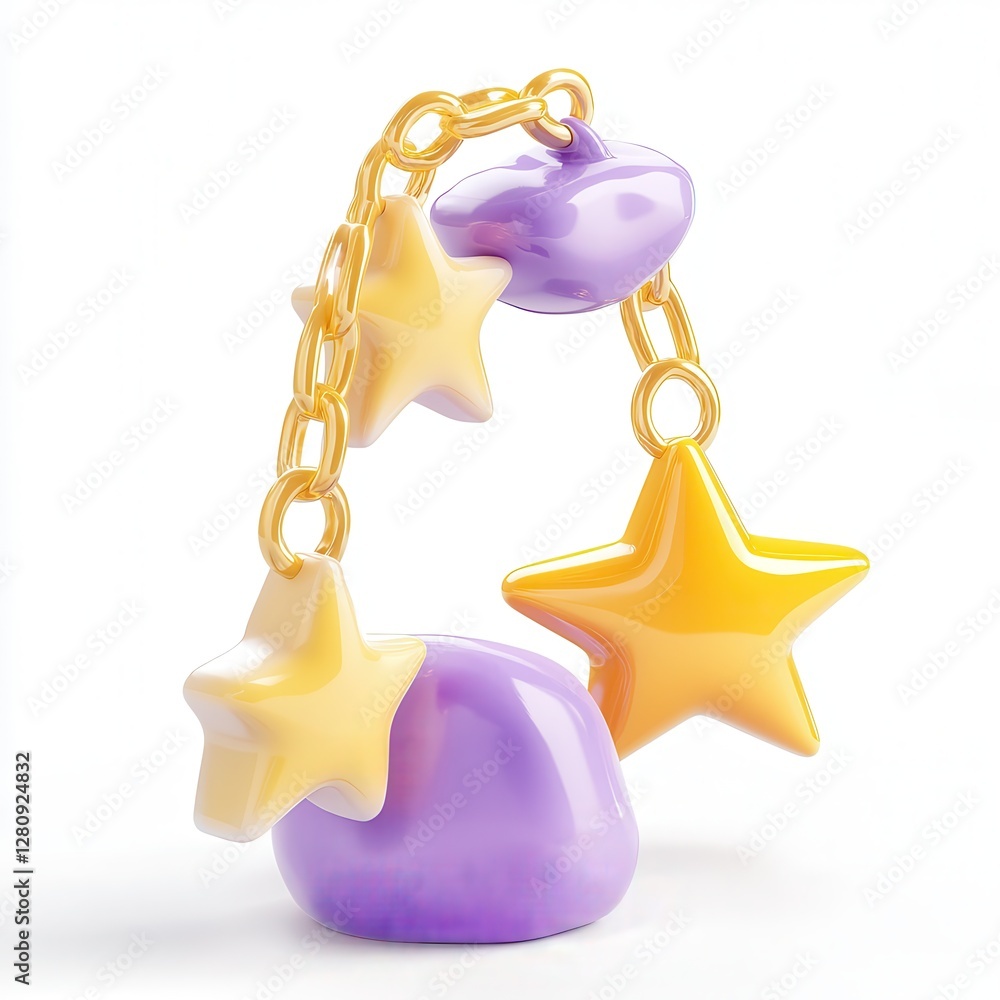 Aufkleber a colorful 3d object with stars and a chain, featuring a smooth surface and vibrant colors.