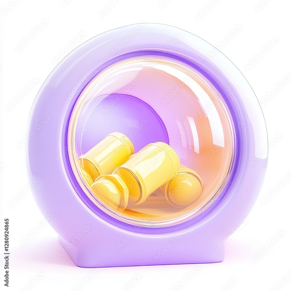 Poster a colorful 3d render of a circular container with several yellow tubes inside, showcasing modern des