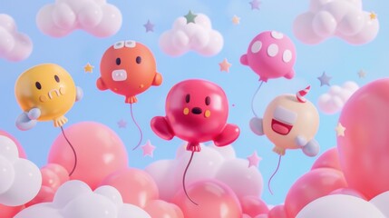 cute cartoon balloons in sky