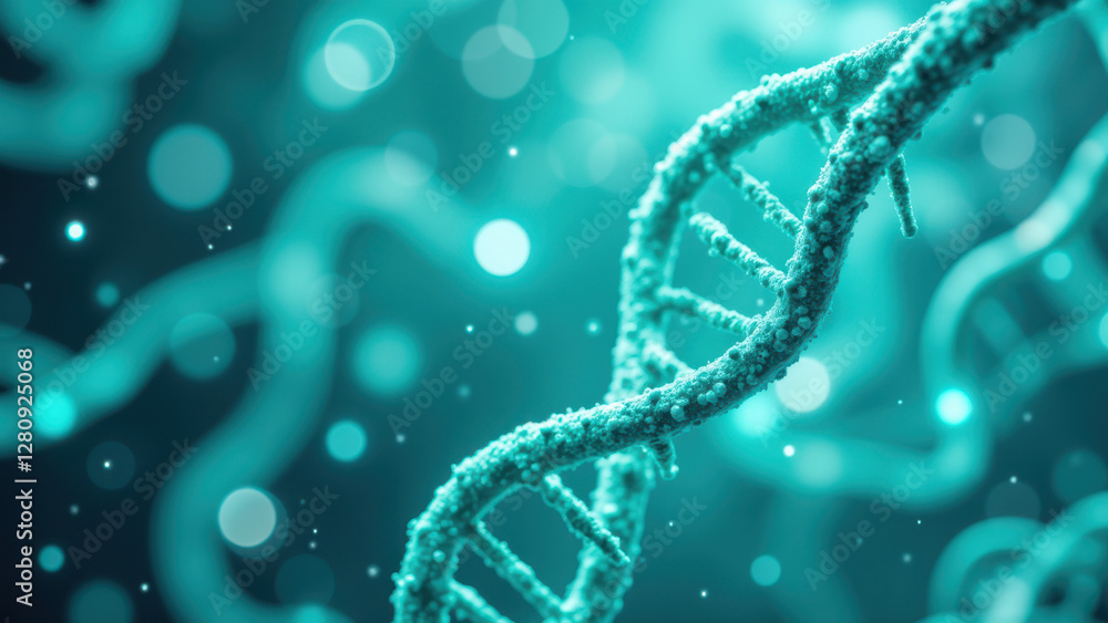 Poster semaglutide molecule structure with highlighted segments against a blurred background.
