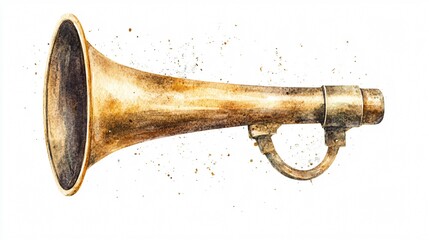 Vintage Brass Megaphone with Watercolor Painting
