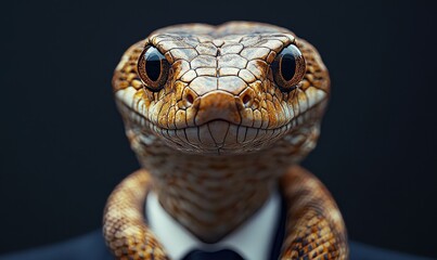 Fototapeta premium Snake in Business Suit Studio Portrait - Animal Dressed as CEO in Corporate Attire - Surreal Artistic Concept