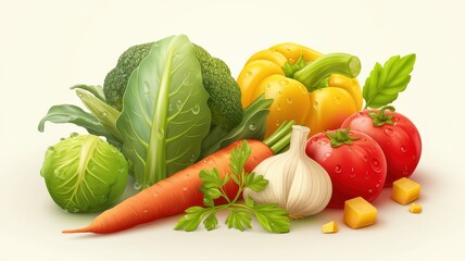 Fresh Vibrant Vegetables Broccoli Carrots Tomatoes Peppers Garlic Cabbage