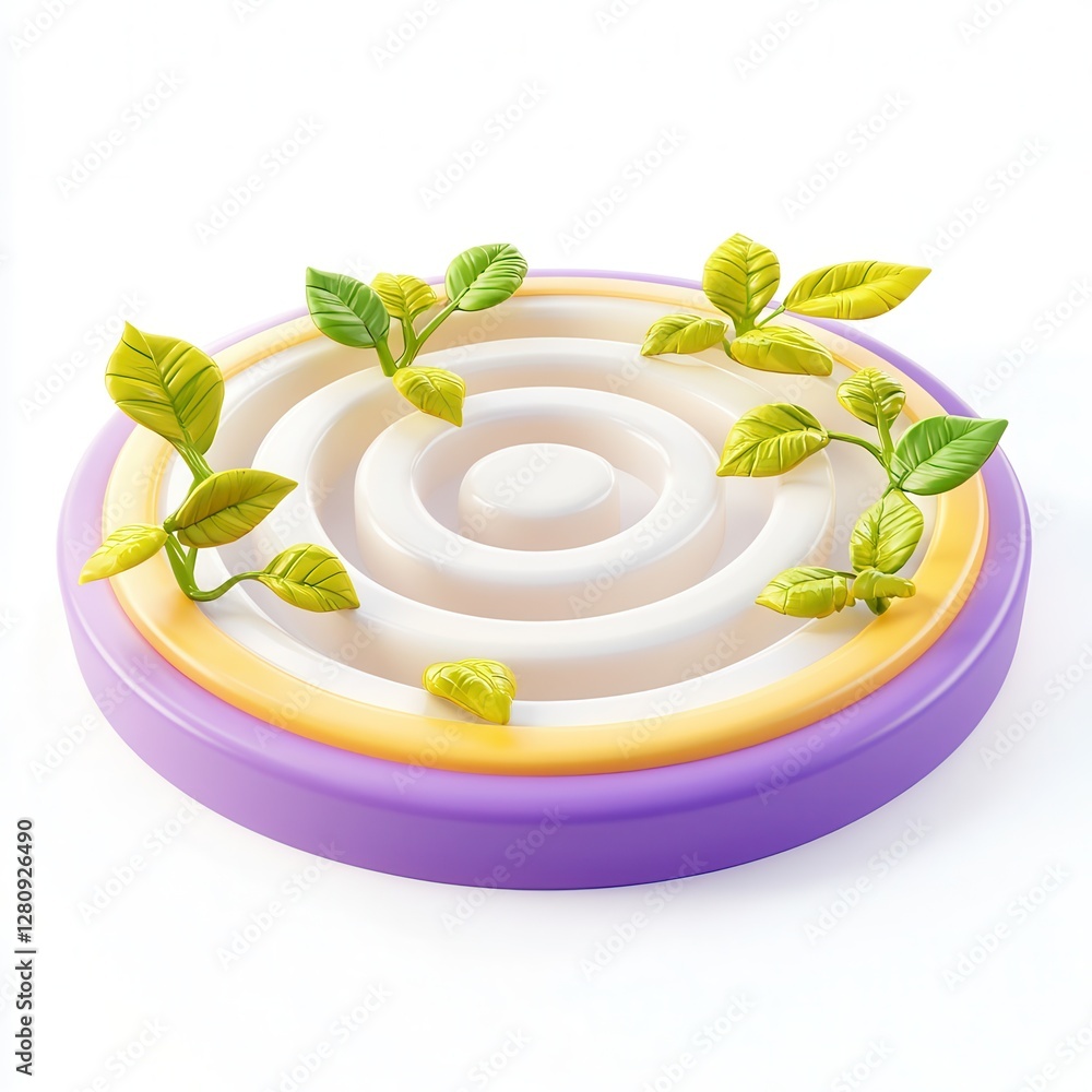 Aufkleber a colorful 3d render of a circular maze with green plants emerging from the pathways.