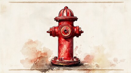 Red Fire Hydrant Watercolor Painting Illustration