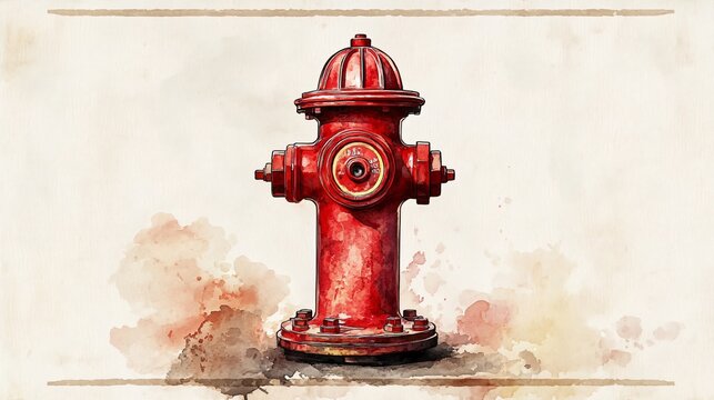 Red Fire Hydrant Watercolor Painting Illustration