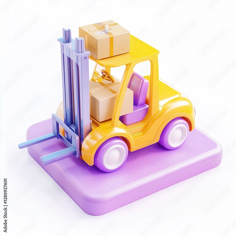 Aufkleber a colorful 3d rendering of a forklift carrying boxes on a platform, showcasing a modern and playful 