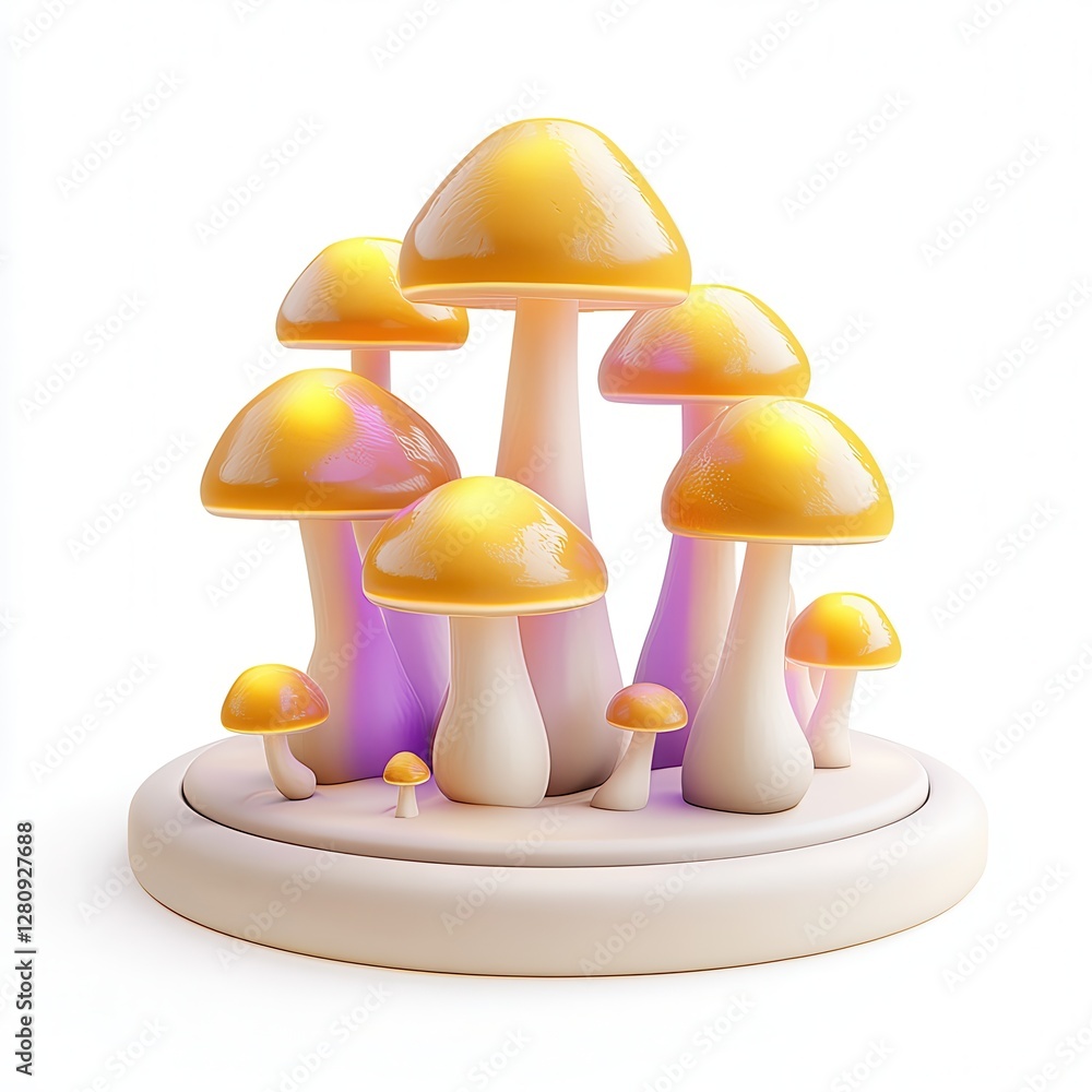 Aufkleber a colorful display of stylized mushrooms with glossy surfaces on a light base, showcasing various sh
