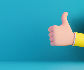 A cartoon hand giving a thumbs up against a vibrant blue background, symbolizing positivity and approval.