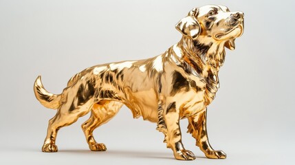 A golden statue of a dog white isolate background