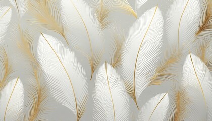 A minimalist luxury Easter pattern with airy white feathers, delicate gold outlines, and subtle pastel accents, creating an elegant and refined atmosphere.