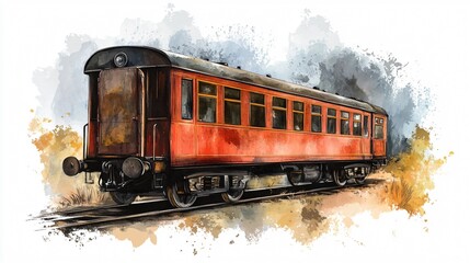 Fototapeta premium Vintage Steam Train Watercolor Painting Art