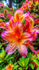 Fototapeta premium An azalea with zig zag patterned petals in bold pink and orange