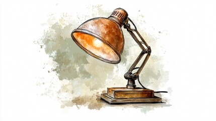 Vintage Inspired Desk Lamp Watercolor Painting
