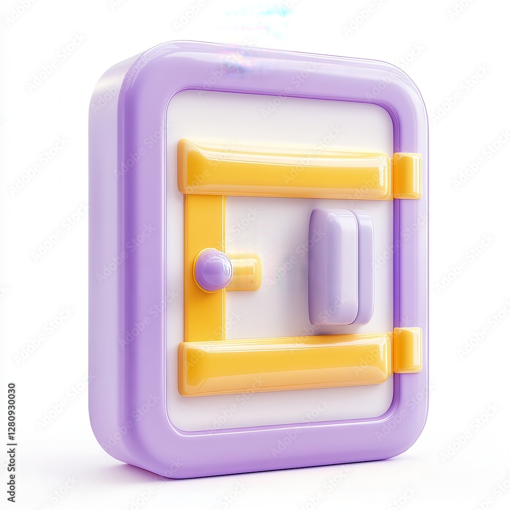 Aufkleber a colorful 3d render of a safe with yellow and purple colors showcasing its locking mechanism and sm