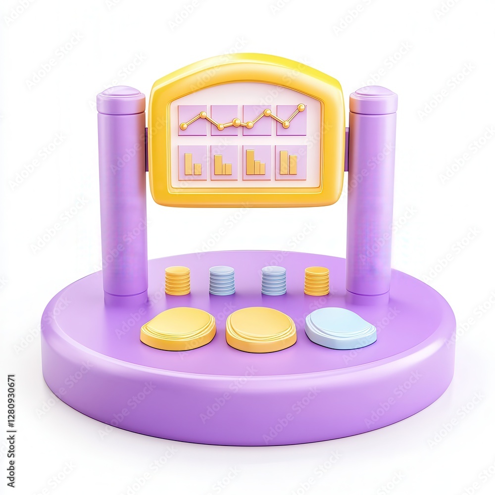 Fototapete a colorful 3d model of a data visualization display with different shaped coins on a round base, rep