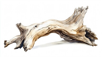 Watercolor Painting of Gnarled, Weathered Deadwood