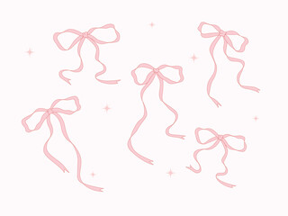 Elegant hand-drawn pink bows with delicate lines on a light background. Perfect for wedding decor, gift wrapping, invitations, textiles, and fashion design.