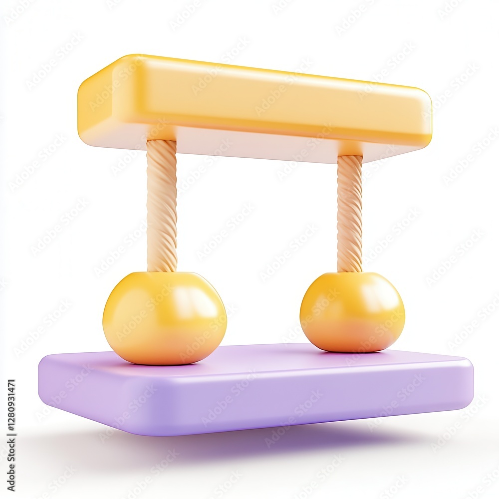 Poster a colorful 3d model of a dumbbell designed with vibrant geometric shapes and smooth surfaces.