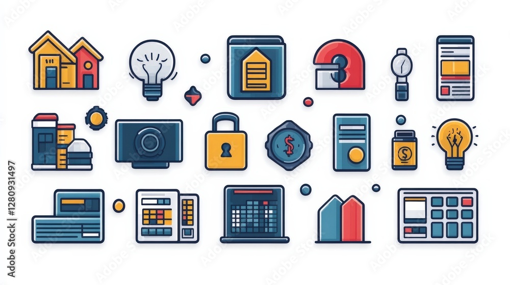 Aufkleber a colorful collection of icons representing various business and technology concepts