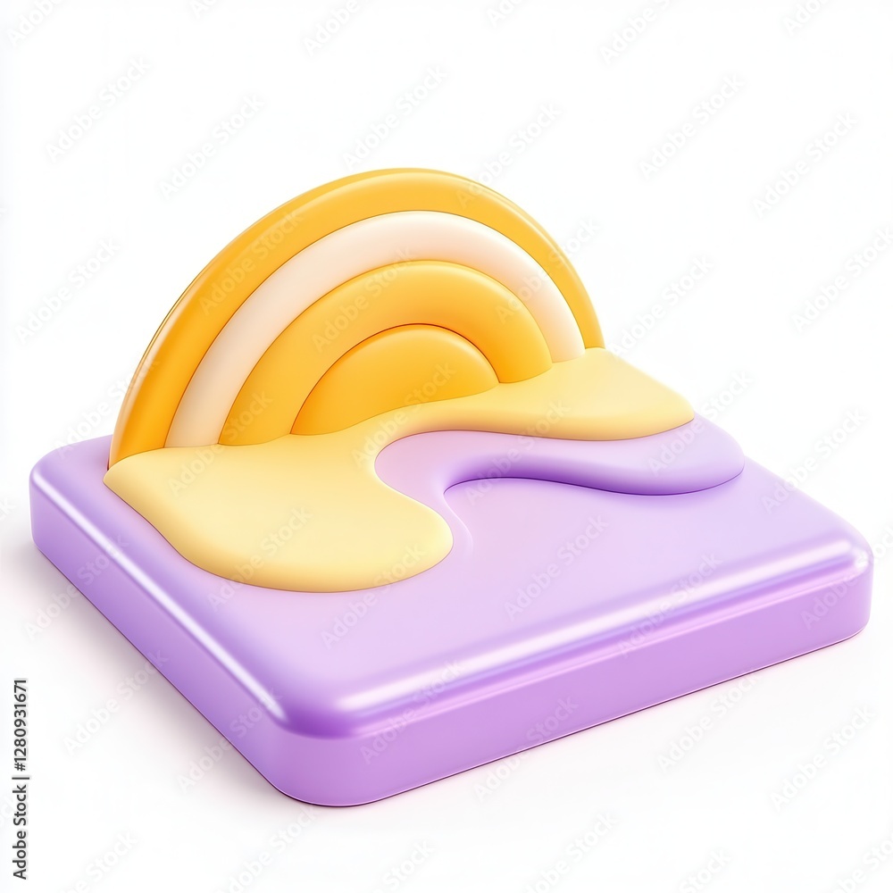 Aufkleber a colorful 3d render of a stylized rainbow over a soft wave, designed with smooth curves and pastel 