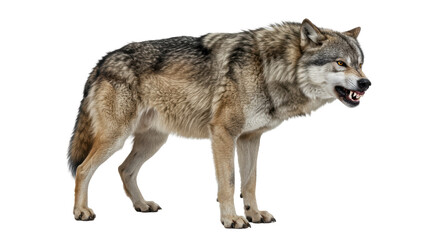 Isolated Gray Wolf Growling with Visible Teeth